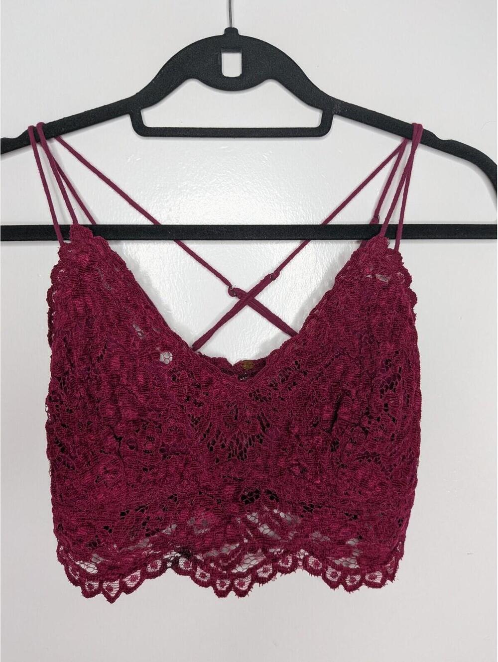 FP One Bralette Bra Womens M Red Lace Longline Criss Cross Strappy Crop